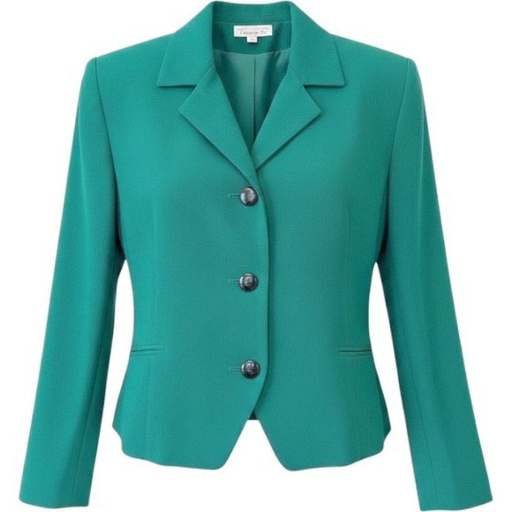 Talbots Emerald Green 100% Pure Wool 4-Button Blazer Jacket Womens 10